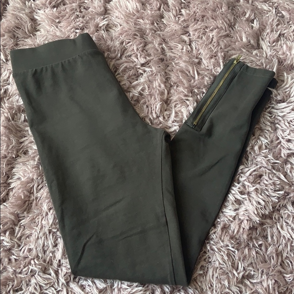 Olive Green Leggings with Ankle Zipper